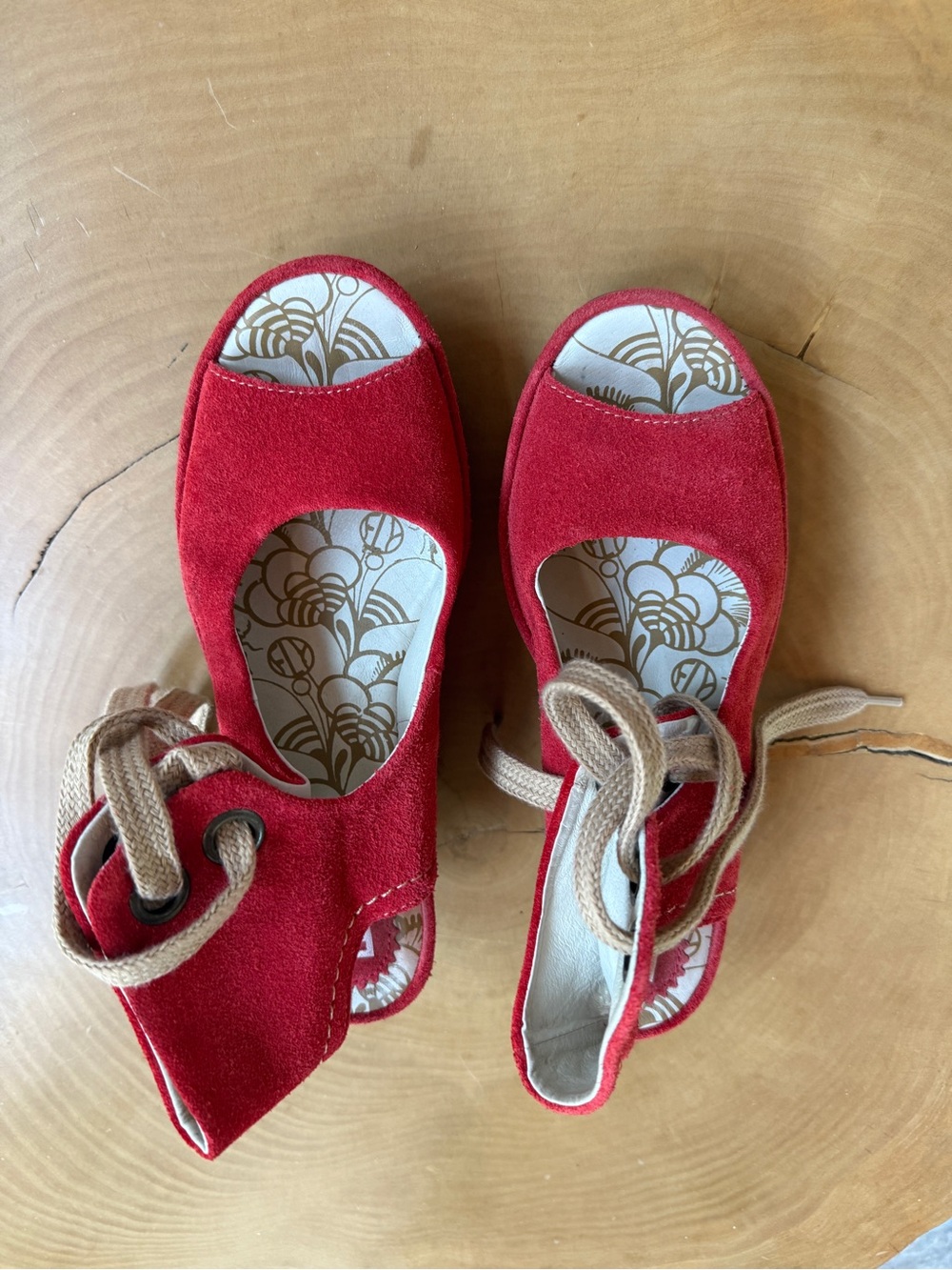 Fly London Red Suede Lace-Up Sandals